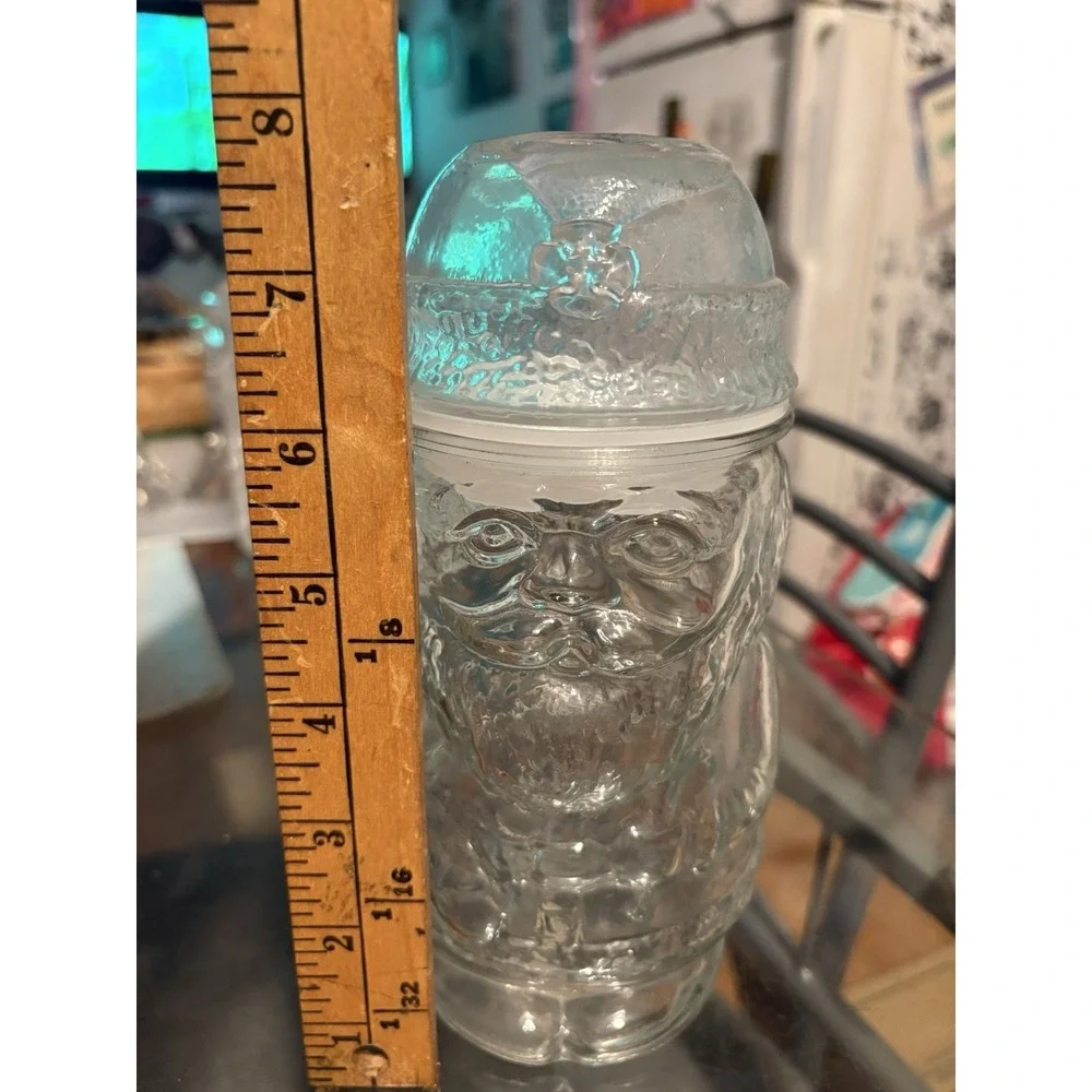 Vtg Clear Glass Santa Claus Holiday Cookie Jar Canister Container Made in Canada